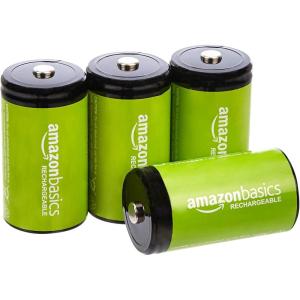 imageAmazon Basics Rechargeable 9 Volt Batteries 4Pack NiMH 200 mAh Long Lasting Power Recharge up to 1000x Times  PreChargedD Cell HR20