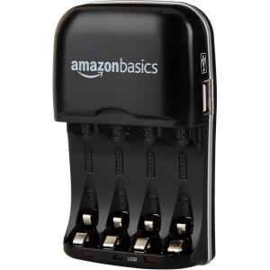 imageAmazon Basics Rechargeable Battery Charger for AA ampamp AAA NickelMetal Hydride NiMH Batteries with USB Charging Port Black