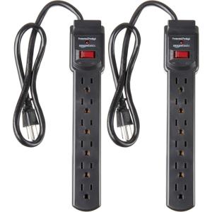 imageAmazon Basics Rectangle 6Outlet 600 Joule Surge Protector Power Strip 2ft Small White 2PackBlack