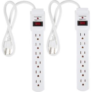 imageAmazon Basics Rectangle 6Outlet 600 Joule Surge Protector Power Strip 2ft Small White 2PackWhite