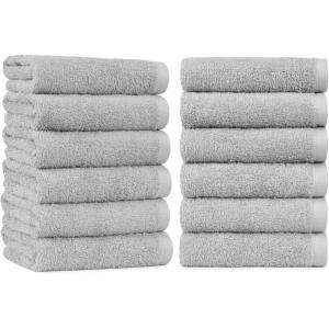imageAmazon Basics Soft and Thick Cotton Hand Towels 16quot x 26quot Gray 12PackGray
