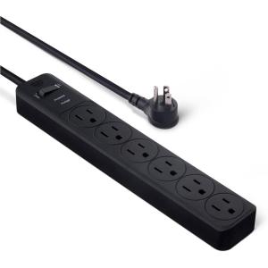 imageAmazon Basics Surge Protector Power Strip 6Outlet 790 Joules 6ft Extension Cord Black