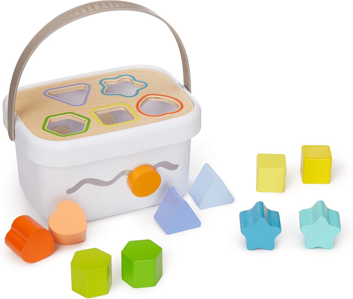 imageAmazon Basics Wooden Shape Sorter and Rainbow Stacker Classic Baby Toy SetSorting Play For Infants Age 12M Medium Multicolor
