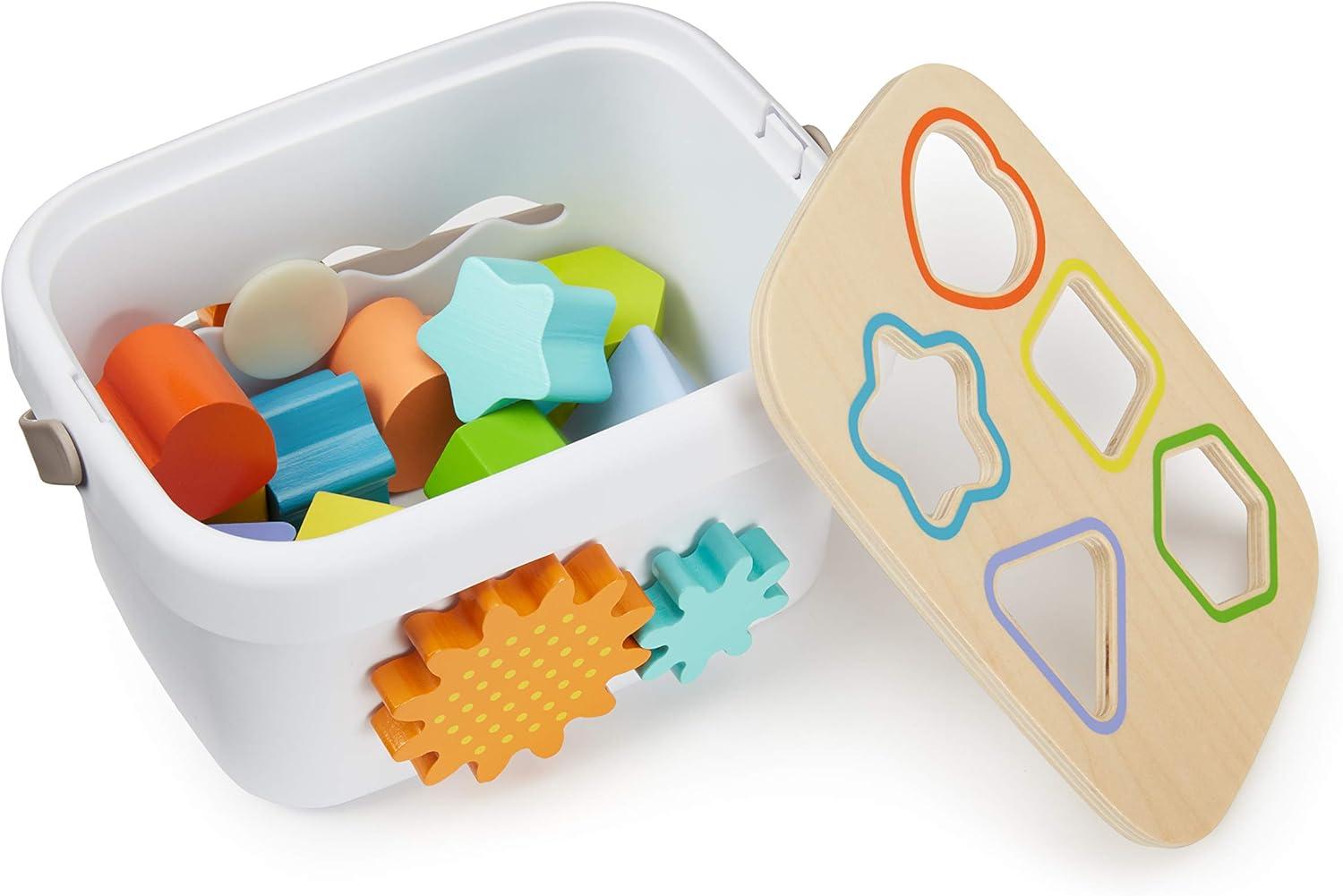 imageAmazon Basics Wooden Shape Sorter and Rainbow Stacker Classic Baby Toy SetSorting Play For Infants Age 12M Medium Multicolor