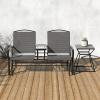 imageAmazon Basics 2Person Outdoor Patio Textilene Glider Chair with Tempered Glass Table 303quotD x 565quotW x 362quotH BlackBlack