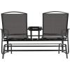 imageAmazon Basics 2Person Outdoor Patio Textilene Glider Chair with Tempered Glass Table 303quotD x 565quotW x 362quotH BlackBlack
