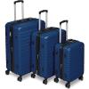 imageAmazon Basics 3Piece Set 21quot 26quot 30quot Hardshell Suitcases With Wheels Expandable For Up to 25 More Space With ScratchResistant Surface Four Multidirectional Wheels Light BlueNavy Blue