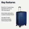 imageAmazon Basics 3Piece Set 21quot 26quot 30quot Hardshell Suitcases With Wheels Expandable For Up to 25 More Space With ScratchResistant Surface Four Multidirectional Wheels Light BlueNavy Blue