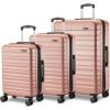 imageAmazon Basics 3Piece Set 21quot 26quot 30quot Hardshell Suitcases With Wheels Expandable For Up to 25 More Space With ScratchResistant Surface Four Multidirectional Wheels Light BlueRose Gold