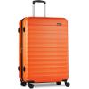 imageAmazon Basics 3Piece Set 21quot 26quot 30quot Hardshell Suitcases With Wheels Expandable For Up to 25 More Space With ScratchResistant Surface Four Multidirectional Wheels Light BlueOrange