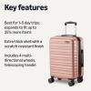 imageAmazon Basics 3Piece Set 21quot 26quot 30quot Hardshell Suitcases With Wheels Expandable For Up to 25 More Space With ScratchResistant Surface Four Multidirectional Wheels Light BlueRose Gold