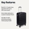 imageAmazon Basics 3Piece Set 21quot 26quot 30quot Hardshell Suitcases With Wheels Expandable For Up to 25 More Space With ScratchResistant Surface Four Multidirectional Wheels Light BlueBlack