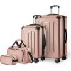 imageAmazon Basics 4Piece Luggage Set Including Two Hardside Suitcases With Multidirectional Spinner Wheels 22quot CarryOn and 28quot Checked 15quot Tote Bag and 10quot Compact Travel Bag Rose GoldRose Gold