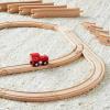 imageAmazon Basics 65piece Wooden Train Railway Construction Set with Track  Compatible and Train Railroad Wooden Toys for Kids Gift for Age 3Y
