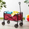 imageAmazon Basics Collapsible Folding Heavy Duty Utility Wagon for Outdoor Sports 265 pounds Weight Capacity Camping Garden and Shopping 276 x 409 x 20 inches BlackRed