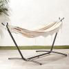 imageAmazon Basics Double Hammock with 9Foot Space Saving Steel Stand and Carrying Case 450 lb Capacity Vigor Green 110x47x43 inchesBeige Stripe With Lace