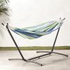 imageAmazon Basics Double Hammock with 9Foot Space Saving Steel Stand and Carrying Case 450 lb Capacity Vigor Green 110x47x43 inchesOasis Stripe