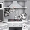 imageAmazon Basics Kids Upright Wooden Kitchen Toy Playset with Stove Oven Sink Fridge and Accessories for Toddlers Preschoolers Children Age 3 Years EspressoGray 39x118x39White  Gray