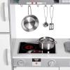 imageAmazon Basics Kids Upright Wooden Kitchen Toy Playset with Stove Oven Sink Fridge and Accessories for Toddlers Preschoolers Children Age 3 Years EspressoGray 39x118x39White  Gray
