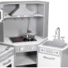 imageAmazon Basics Kids Upright Wooden Kitchen Toy Playset with Stove Oven Sink Fridge and Accessories for Toddlers Preschoolers Children Age 3 Years EspressoGray 39x118x39White  Gray