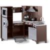 imageAmazon Basics Kids Upright Wooden Kitchen Toy Playset with Stove Oven Sink Fridge and Accessories for Toddlers Preschoolers Children Age 3 Years EspressoGray 39x118x39EspressoGray