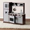 imageAmazon Basics Kids Upright Wooden Kitchen Toy Playset with Stove Oven Sink Fridge and Accessories for Toddlers Preschoolers Children Age 3 Years EspressoGray 39x118x39EspressoGray