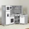 imageAmazon Basics Kids Upright Wooden Kitchen Toy Playset with Stove Oven Sink Fridge and Accessories for Toddlers Preschoolers Children Age 3 Years EspressoGray 39x118x39White  Gray