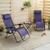 imageAmazon Basics Outdoor Patio Mesh Adjustable Zero Gravity Lounge Chair Recliners set of 2 with Side Table 35 x 26 x 43 inches BeigeBlue