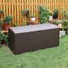 imageAmazon Basics Outdoor Patio Storage Box 150 Gallon Deck Box Waterproof and Weatherresistant Furniture Cushions Garden Tools Brown150 gallon