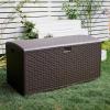 imageAmazon Basics Outdoor Patio Storage Box 150 Gallon Deck Box Waterproof and Weatherresistant Furniture Cushions Garden Tools Brown99 gallon