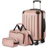 imageAmazon Basics 4Piece Luggage Set Including Two Hardside Suitcases With Multidirectional Spinner Wheels 22quot CarryOn and 28quot Checked 15quot Tote Bag and 10quot Compact Travel Bag Rose GoldRose Gold