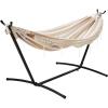 imageAmazon Basics Double Hammock with 9Foot Space Saving Steel Stand and Carrying Case 450 lb Capacity Vigor Green 110x47x43 inchesBeige Stripe With Lace