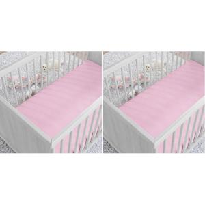 imageAmazon Basics 100 Cotton Jersey Knit Fitted Crib Sheet for Boys and Girls fits Standard Crib and Toddler Mattress Breathable Super Soft 28 x 52 Inches PinkPink