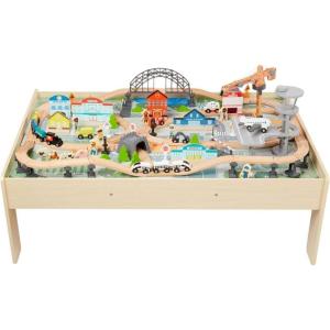 imageAmazon Basics 120 Piece Wooden Train Set with Table Sturdy Tracks and Storage Bin MultiActivity Kids Gift for Age 3Y 4862 x 1807 x 701 in