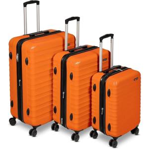 imageAmazon Basics 3Piece Set 21quot 26quot 30quot Hardshell Suitcases With Wheels Expandable For Up to 25 More Space With ScratchResistant Surface Four Multidirectional Wheels Light BlueOrange
