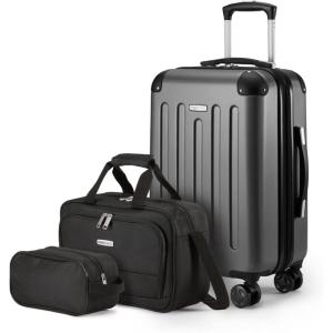 imageAmazon Basics 4Piece Luggage Set Including Two Hardside Suitcases With Multidirectional Spinner Wheels 22quot CarryOn and 28quot Checked 15quot Tote Bag and 10quot Compact Travel Bag Rose GoldBlack