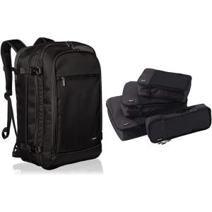 imageAmazon Basics CarryOn Travel Backpack  Black ampamp 4 Piece Packing Travel Organizer Cubes Set Black