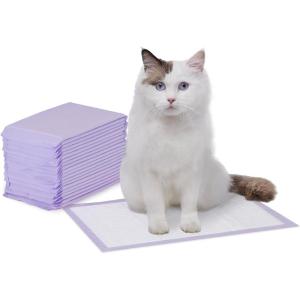 imageAmazon Basics Cat Litters Pee Pads 40 Count Universal Fit for Litter Box Odor Control with Fresh Scent Purple and WhiteLemon