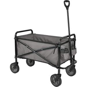 imageAmazon Basics Collapsible Folding Heavy Duty Utility Wagon for Outdoor Sports 265 pounds Weight Capacity Camping Garden and Shopping 276 x 409 x 20 inches BlackGray
