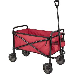 imageAmazon Basics Collapsible Folding Heavy Duty Utility Wagon for Outdoor Sports 265 pounds Weight Capacity Camping Garden and Shopping 276 x 409 x 20 inches BlackRed