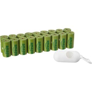 imageAmazon Basics Dog Poop Bags with Dispenser 270 Count Enhanced for Guaranteed Leakproof Lavender Scented Includes Leash ClipCucumber