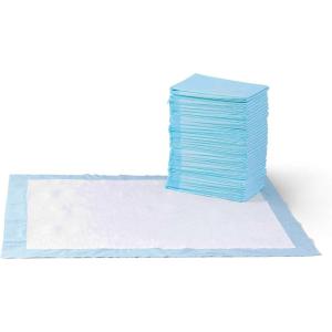 imageAmazon Basics Dog and Puppy Pee Pads with 5Layer LeakProof Design and QuickDry Surface for Potty Training Standard Absorbency XLarge 28 x 34 Inch  Pack of 60 Blue ampamp WhiteXLarge 60 Count