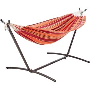 imageAmazon Basics Double Hammock with 9Foot Space Saving Steel Stand and Carrying Case 450 lb Capacity Vigor Green 110x47x43 inchesSunset Orange