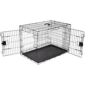 imageAmazon Basics Durable Foldable Collapsible Portable Metal Wire Dog Crate with Tray Single Door with Divider Panel Easy to Assemble ampamp Clean 36 x 23 x 25 in Black360L x 230W x 250H