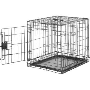 imageAmazon Basics Durable Foldable Collapsible Portable Metal Wire Dog Crate with Tray Single Door with Divider Panel Easy to Assemble ampamp Clean 36 x 23 x 25 in Black24 x 18 x 20 in
