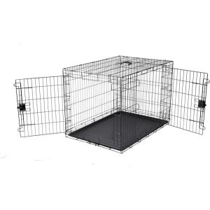 imageAmazon Basics Durable Foldable Collapsible Portable Metal Wire Dog Crate with Tray Single Door with Divider Panel Easy to Assemble ampamp Clean 36 x 23 x 25 in Black420L x 280W x 300H