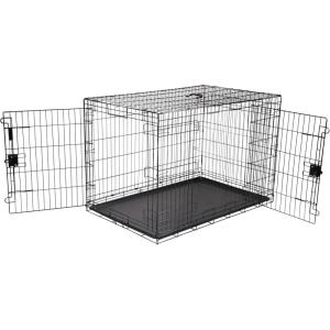 imageAmazon Basics Durable Foldable Collapsible Portable Metal Wire Dog Crate with Tray Single Door with Divider Panel Easy to Assemble ampamp Clean 36 x 23 x 25 in Black480L x 300W x 325H