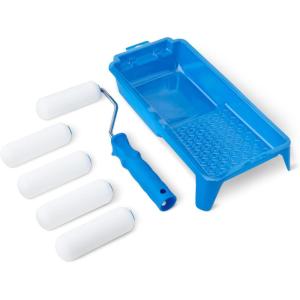 imageAmazon Basics Foam Kit 4quot Roller 8 Pack One Size Complete Paint Roller Kit with Small Foam Paint Roller Covers Frame Tray and Liner for Professional Painting Results Blue