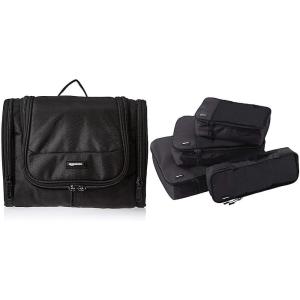 imageAmazon Basics Hanging Travel Toiletry Bag Organizer Shower Dopp Kit Black ampamp 4 Piece Packing Travel Organizer Cubes Set Black