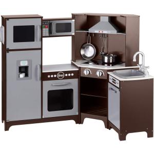imageAmazon Basics Kids Upright Wooden Kitchen Toy Playset with Stove Oven Sink Fridge and Accessories for Toddlers Preschoolers Children Age 3 Years EspressoGray 39x118x39EspressoGray